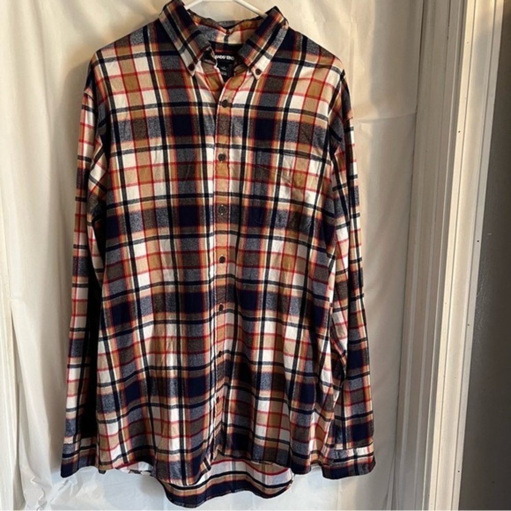 Lands End Men’s Flannel Size Large Striped Button Down Cabincore Classiccore